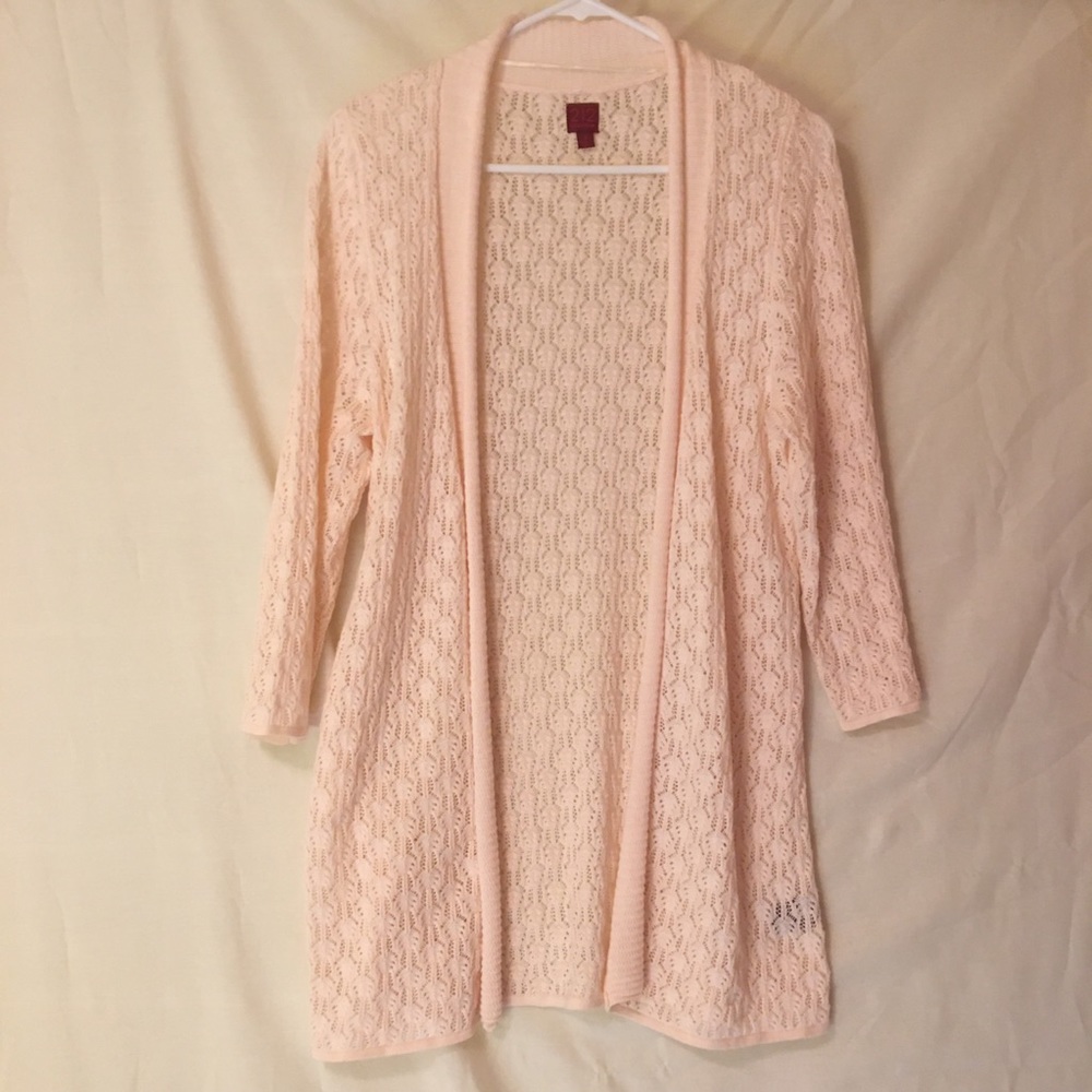212 light pink crochet cardigan med excellent con